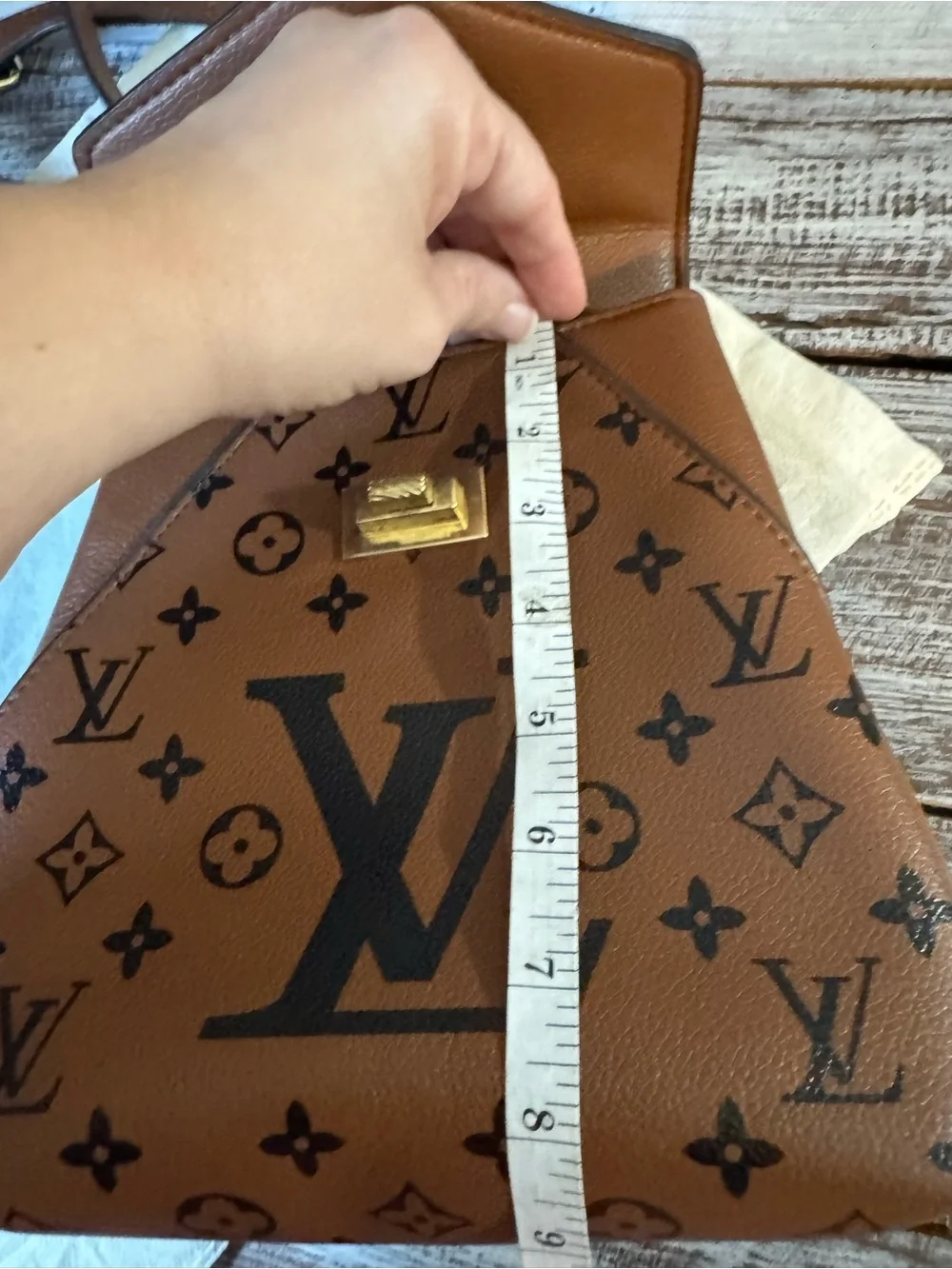Brown Monogram Crossbody Bag with Gold Chain